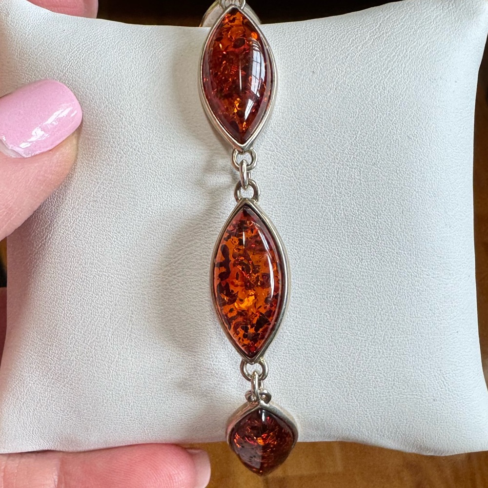 Vintage Baltic Amber Sterling Silver Bracelet